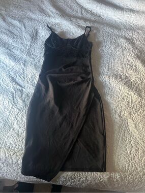 Almost Famous Black Slip Dress with Lace Bodice